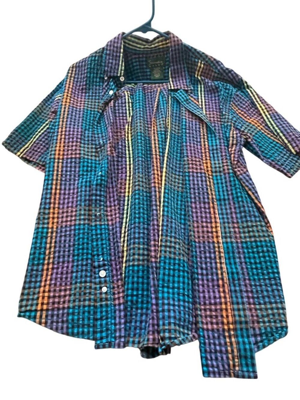 Scandia Woods Multicolor Plaid Short-Sleeve Button-Up Shirt Small 100% Cotton